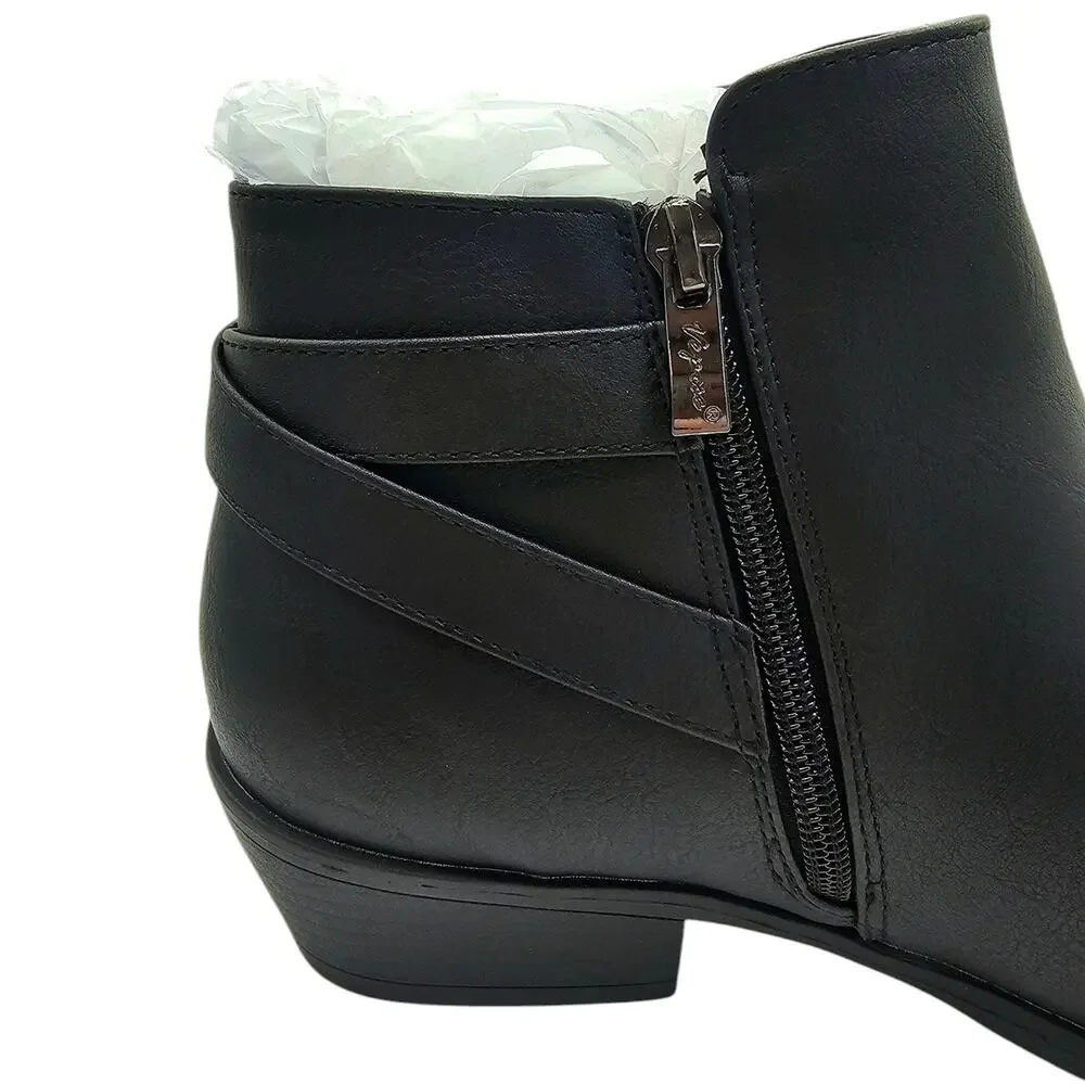 Vepose Black 911 Classic Ankle Boot with Zipper and Low Heel